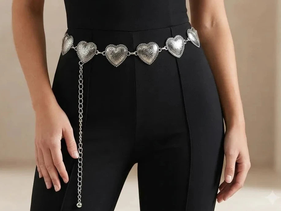CINTURON METALICO CORAZONES (PLATEADO)