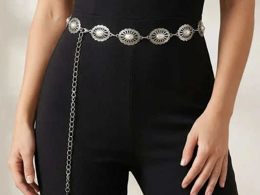 CINTURON METALICO PERLAS (PLATEADO)